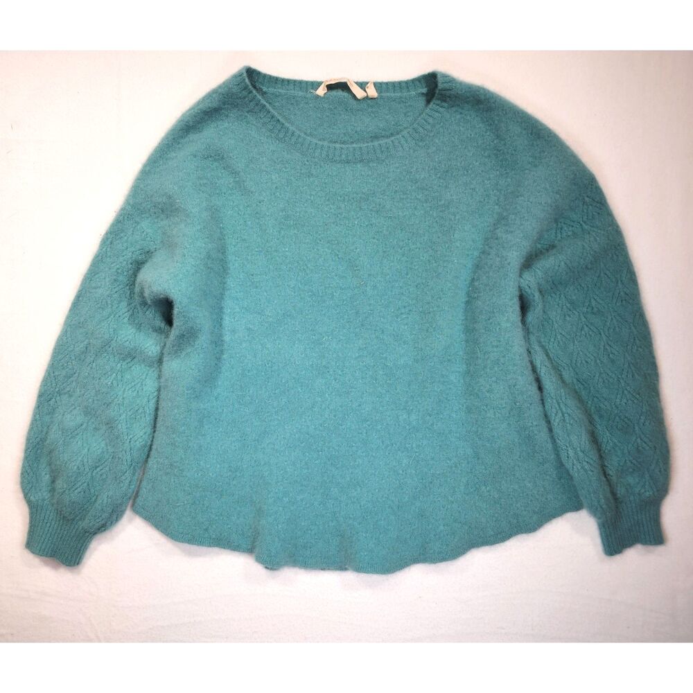 Soft Surroundings 100% Cashmere Sweater 1X Teal Fuzzy Crew Neck Luxe Cozy